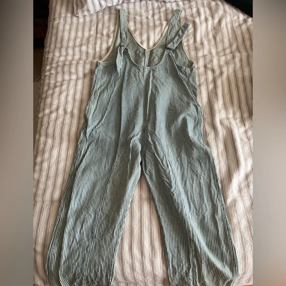 Women’s We The Free High Roller Light denim Stripe Jumpsuit - Picture 8 of 9